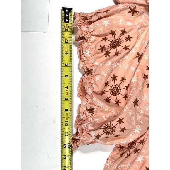 Zara XS Womens Embroidered Cropped Top  Puff Sleeve Floral Coral Peach  - Picture 14 of 15
